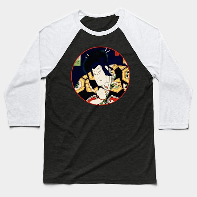 Kabuki Actor As Samurai Warrior With Black And Yellow Robe #18 Baseball T-Shirt by RCDBerlin